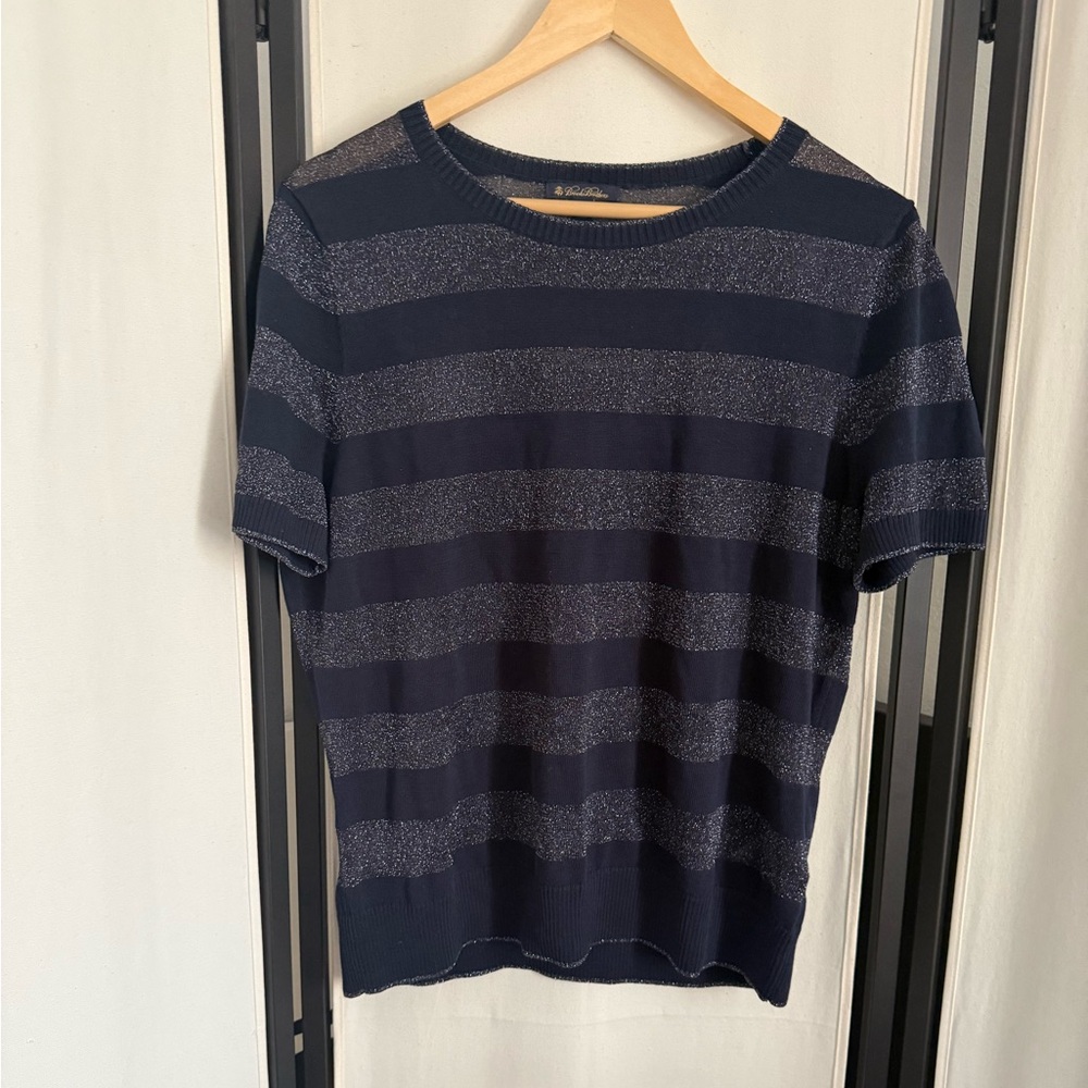 Brooks Brothers Navy Blue And Silver Short Sleeve Top - Picture 2 of 11